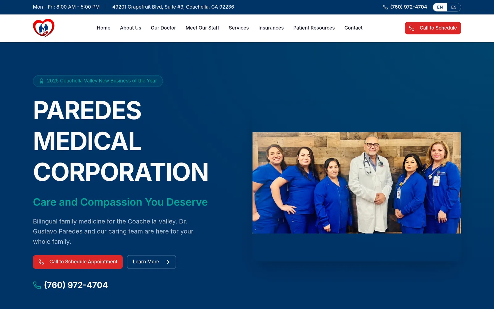 Paredes Medical Corporation website on desktop