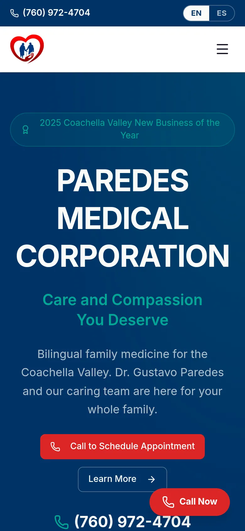 Paredes Medical Corporation website on a phone